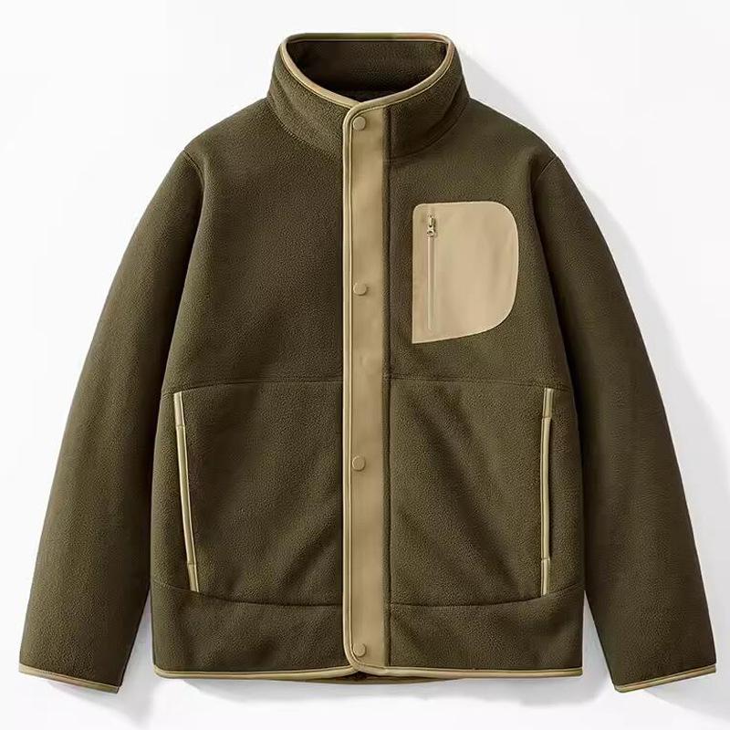 Polar Fleece Jacket for Men In Autumn and Winter, with Thickened Fleece To Keep Warm. Lamb Fleece Stand Up Collar Outdoor Fleece Jacket