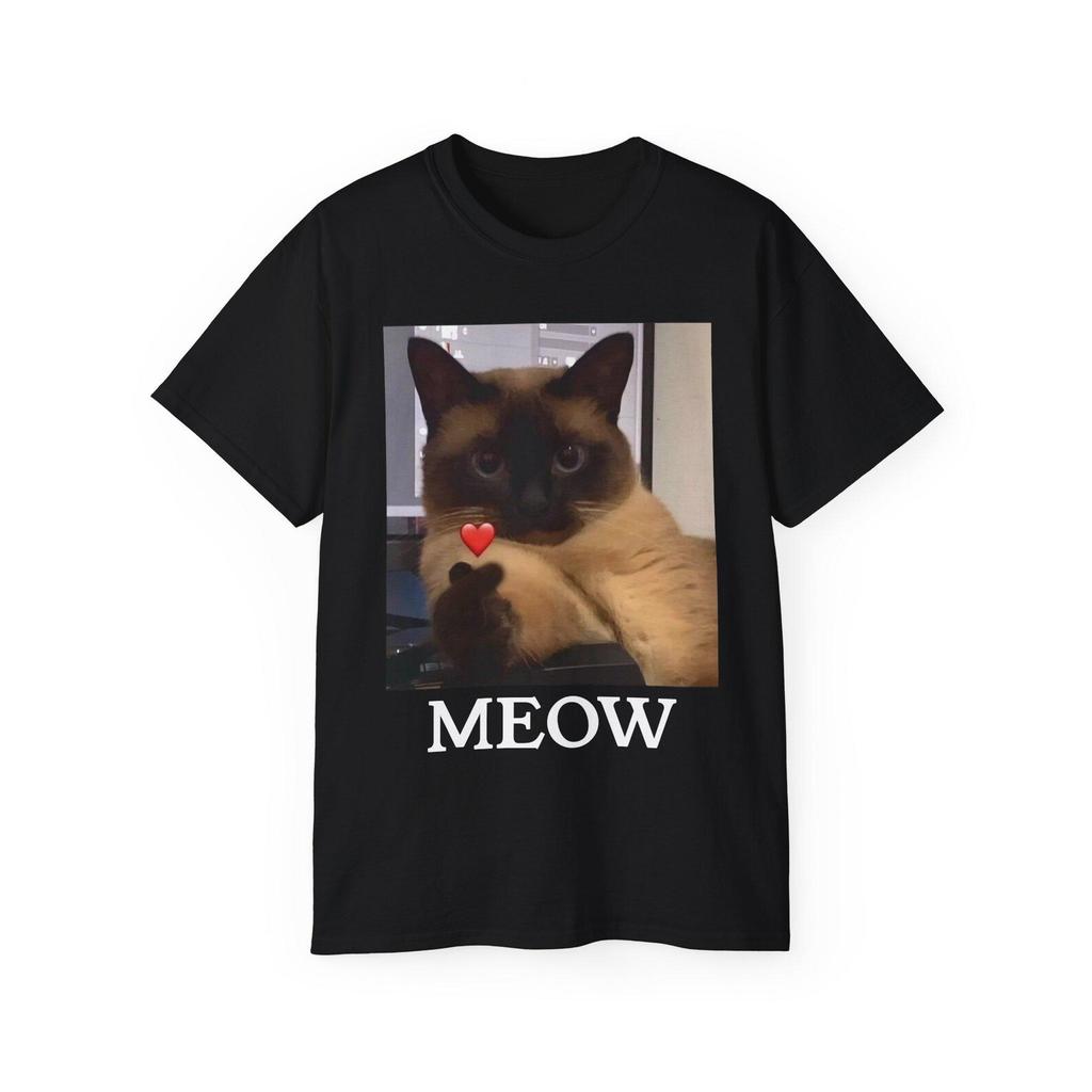 Cat Kitty Heart Meow Feline Lover Meme Unisex Cotton T shirt