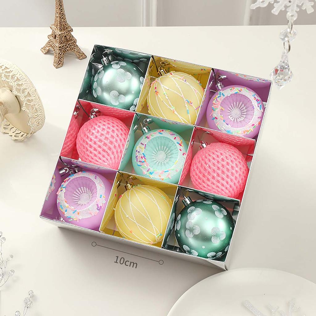 Festive Christmas Ornament Set:9 Vibrant, Decorative Balls for Your Tree - No Feathers, Plastic, Easy To Hang