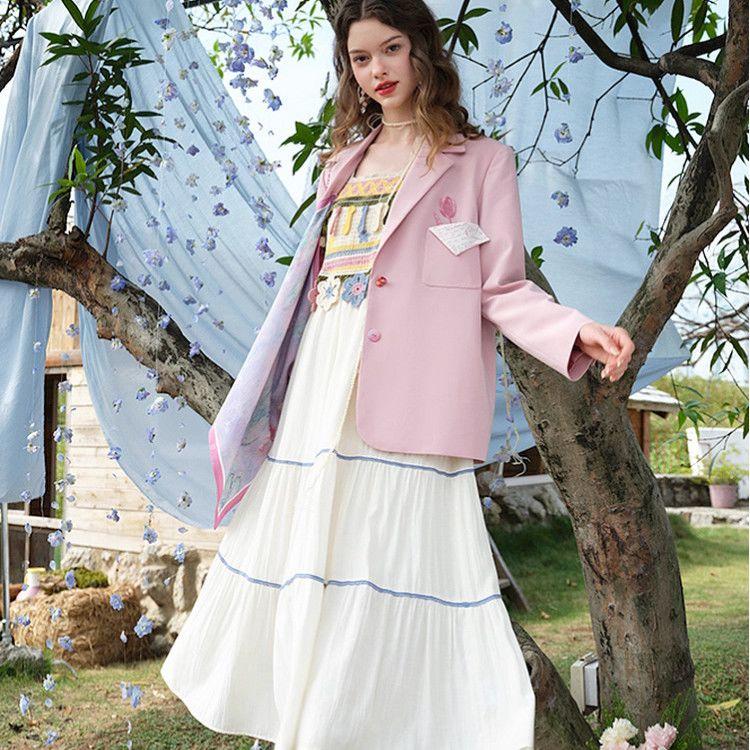 Фиолетовый осенний блейзер винтажного свободного кроя, повседневный пиджак с карманами, цветочная элегантность