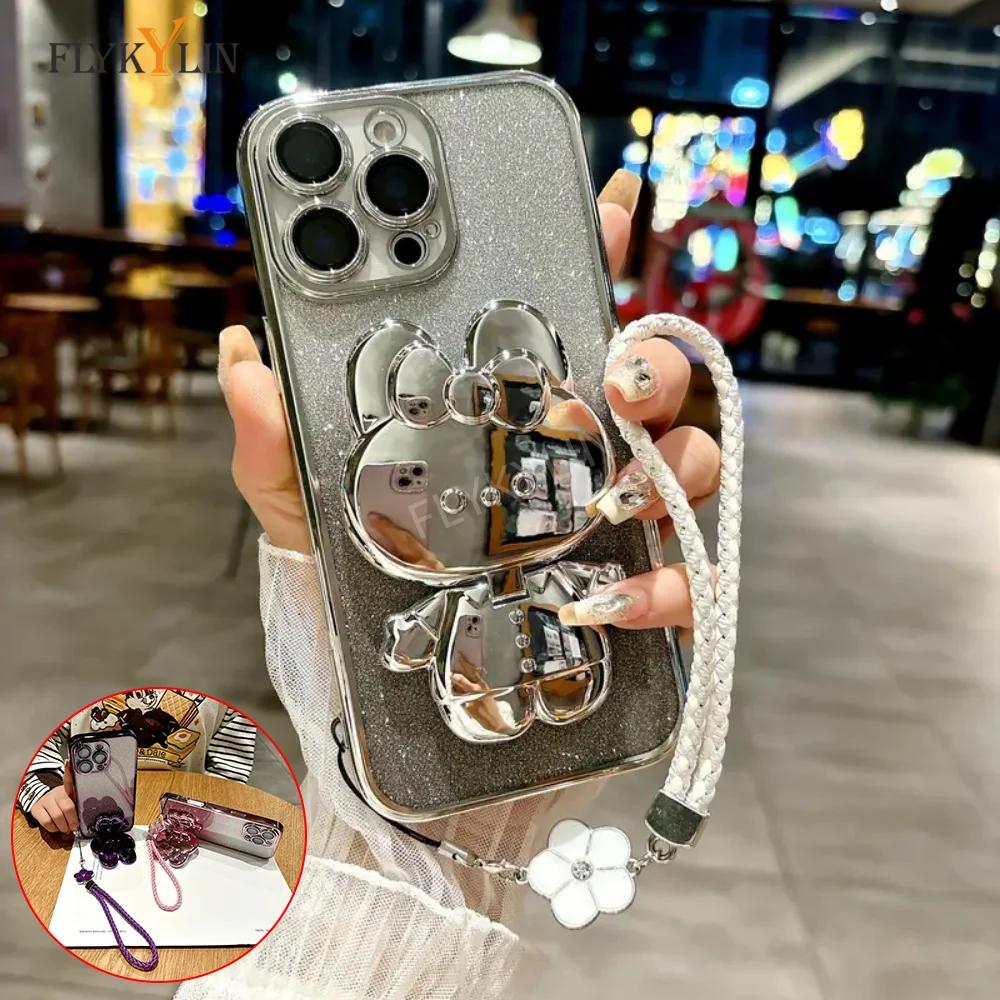 Роскошный блестящий чехол для телефона-зеркала с кроликом для Honor X6 X6S X7 X7A X8 X8A X8C 4G X8B X9 X9A, веревка для руки с четырехлистным клевером