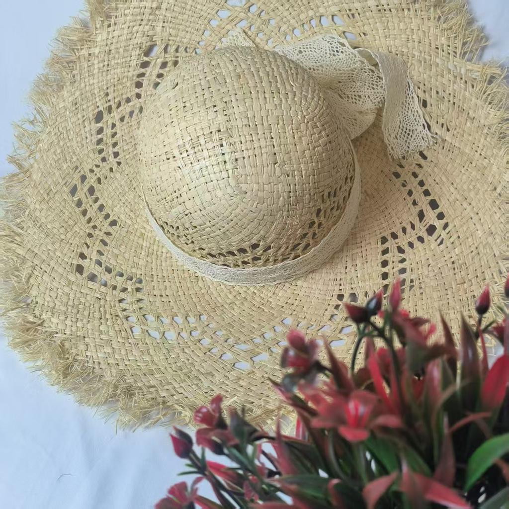New handwoven Lafite straw hat women summer vacation seaside sun protection hat large brim sun hat