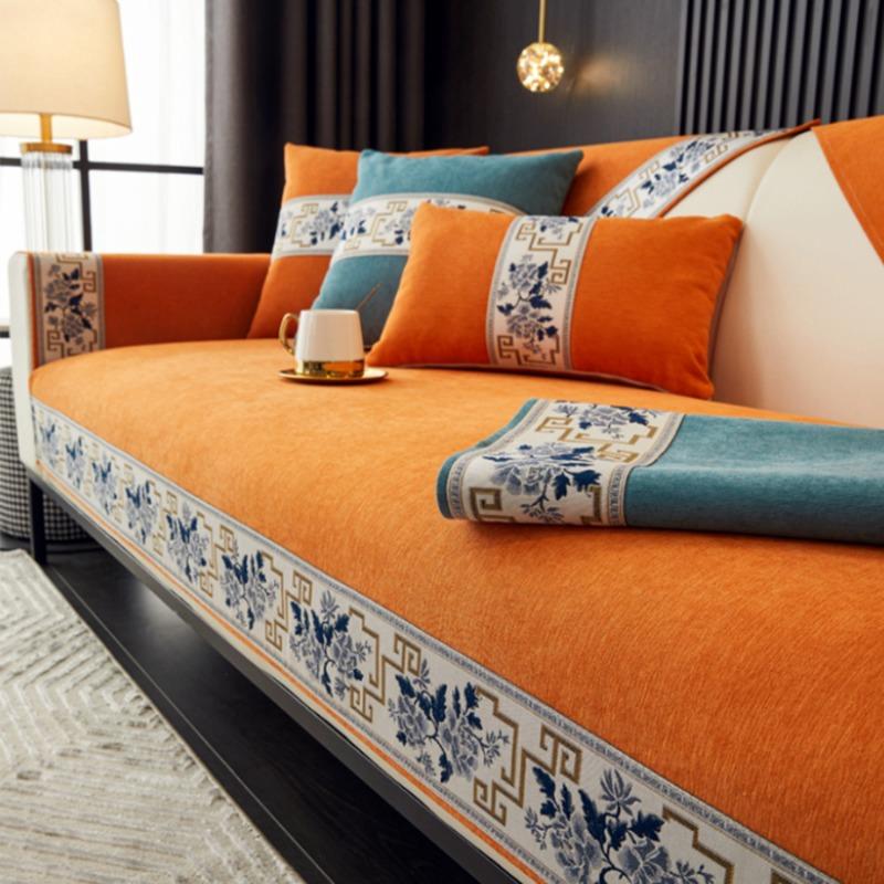 Однотонная противоскользящая подушка для дивана для диванов в гостиной Универсальный чехол-накидка для кресла Полотенце 1 шт. Чехлы для дивана в китайском стиле с вышитым краем