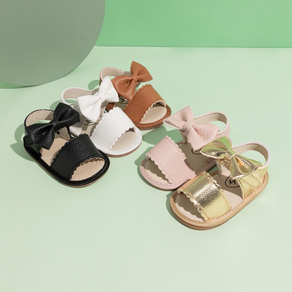 2025 Summer Bow PU Baby Girl Sandals - Korean Style Cute Solid Color Walker Shoes