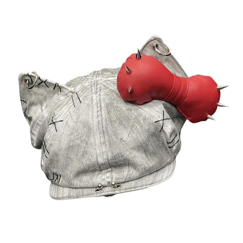 2000s Dog Ear Baseball Hat for Women Men Dystopian PU Leather Hat Subcultures Streetwear Hiphop Hat Daily Party Headwear