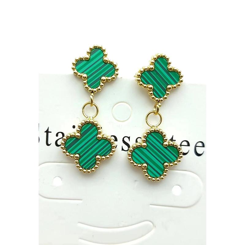 Stainless Steel Four-Leaf Clover Reversible Earrings Fashionable And Versatile Women's Earrings