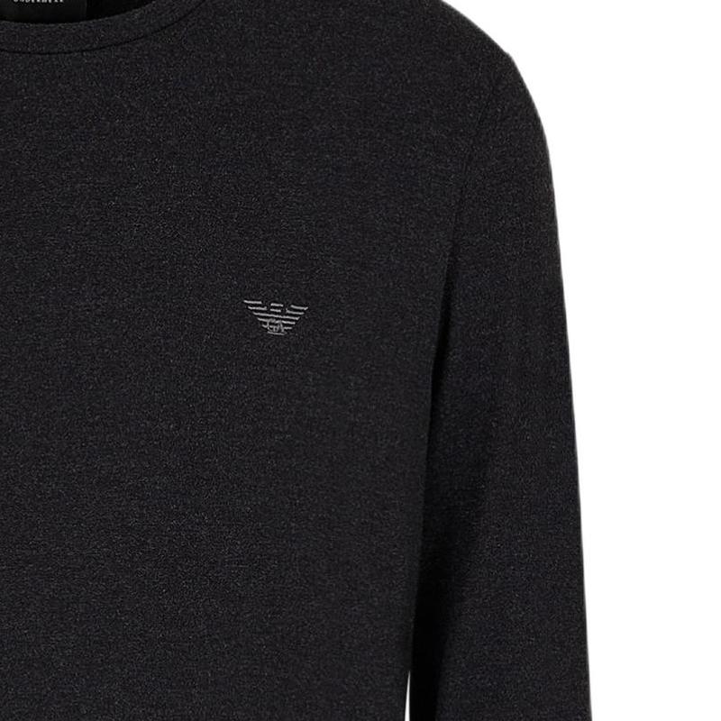 Emporio Armani Мужская футболка с длинным рукавом, однотонная, с вышитым логотипом орла, круглый вырез, черная 111653-4F584-00020