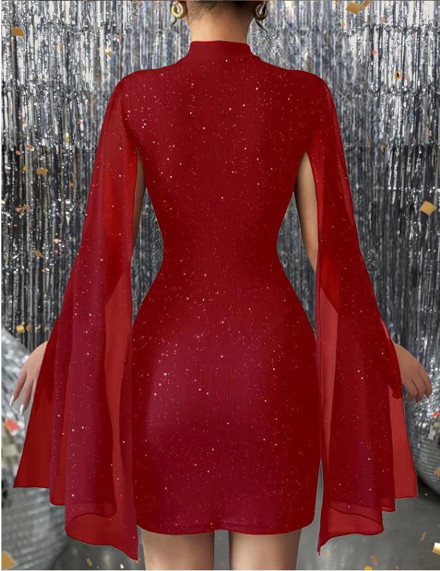 Women's Round Neck Stretch Dress Color Slim-Fit Dress