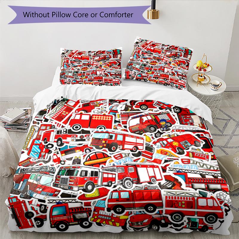 3pcs fire truck Bedding Set Duvet Cover Closure Includes 1 Duvet Cover & 2 Pillowcases, Soft and Comfortable for All Seasons.