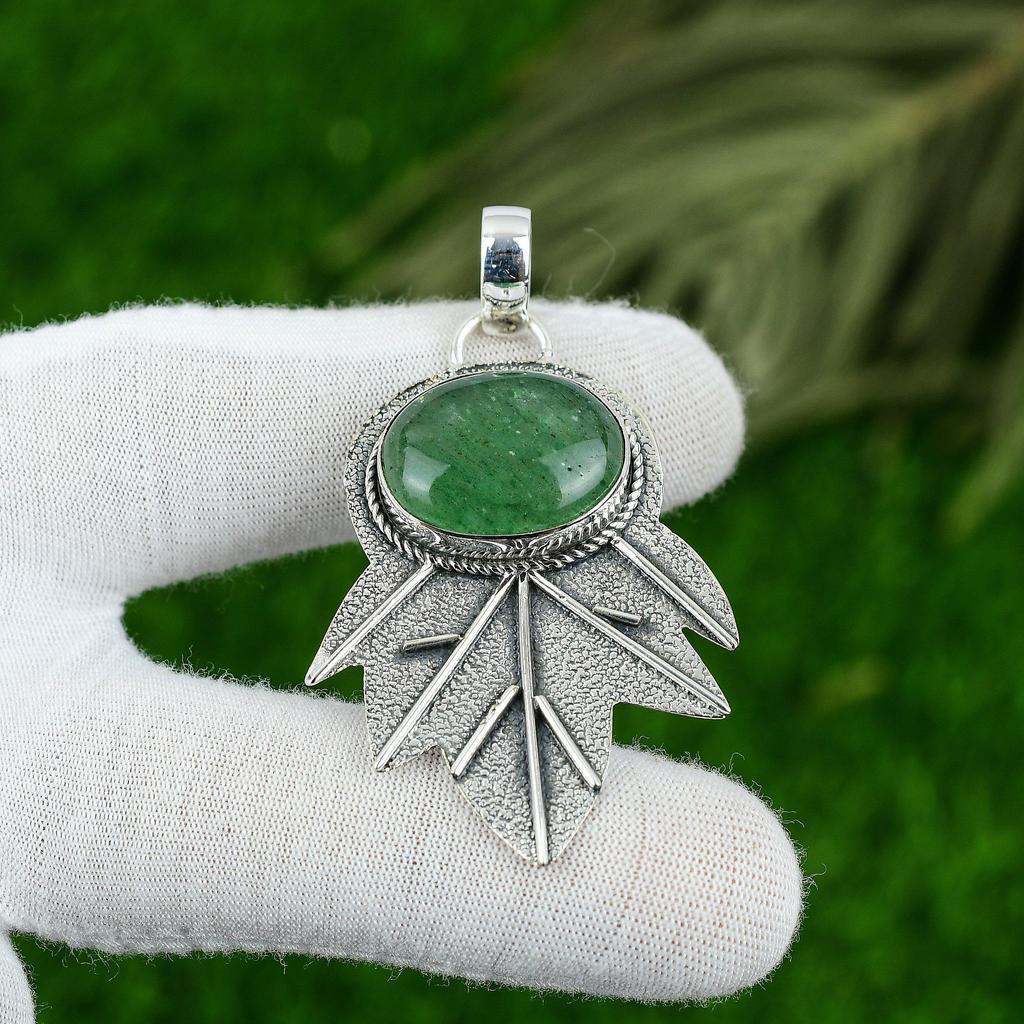 Подарок на годовщину для нее Подвеска из натурального зеленого авантюрина, серебро 925 пробы