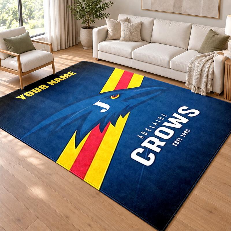 Adelaide Crows Custom Name Personalized Rug Non‑Slip Doormat Floor Carpet Housewarming Birthday Gift for Family Friends
