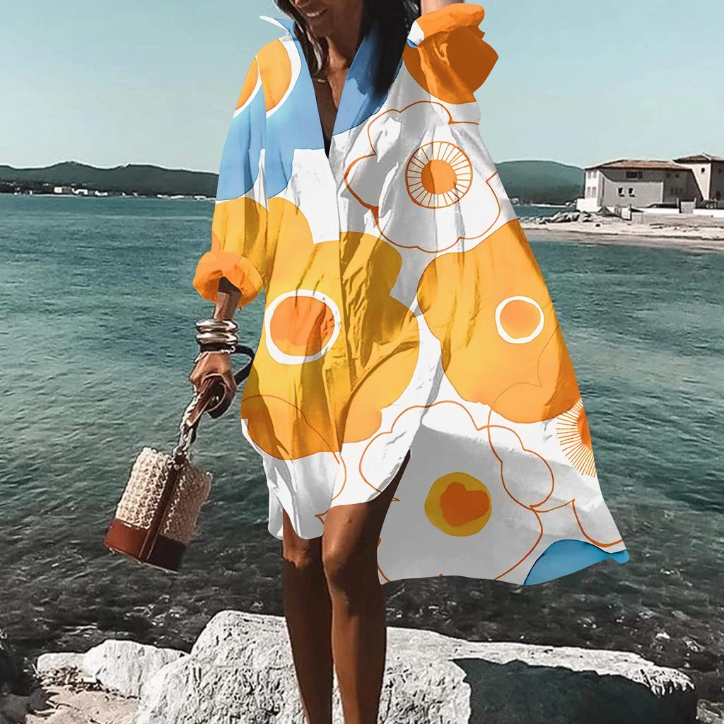 Модная женская блузка с принтом, свободная праздничная рубашка с длинным рукавом, платье