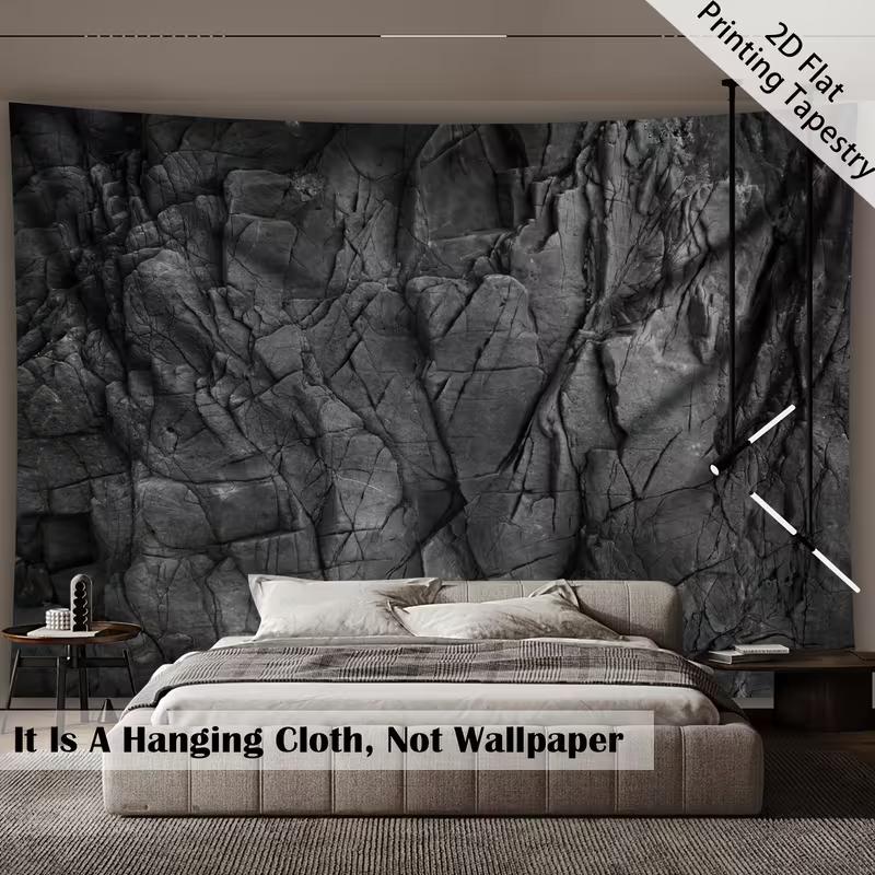 2D Black Gray Stone Rock Texture Tapestry Wall Hanging for Bedroom Aesthetic