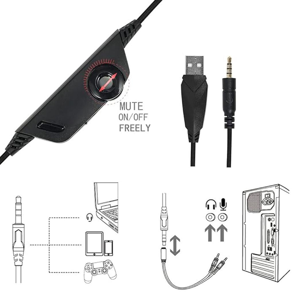 V3 3.5mm Wired Gaming Headset Noise Canceling E-Sports Earphone Over Ear Headphones 50mm Dynamic Coil Speaker Automatic Noise Reduction 3.5mm + USB In