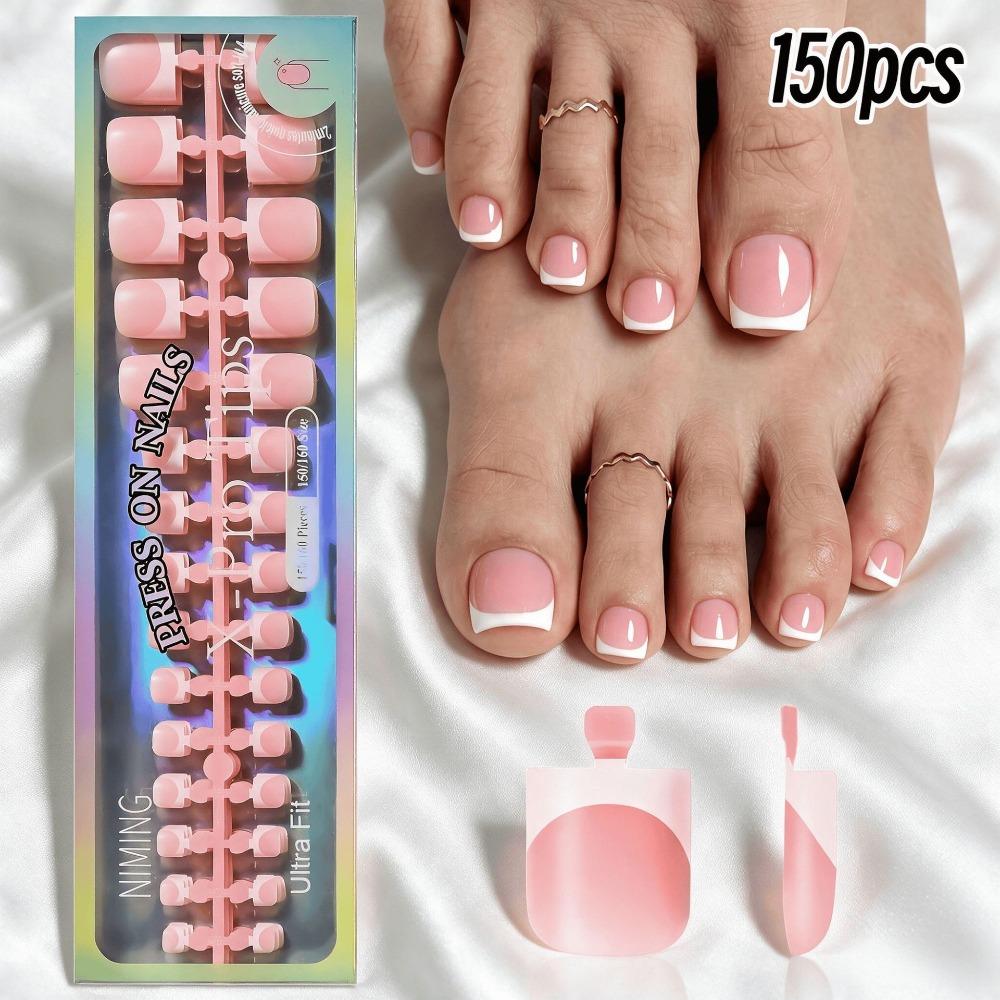 150pcs French False Nails Full Cover False Toenails Fashion Short Tip Toenail DIY Home Manicure