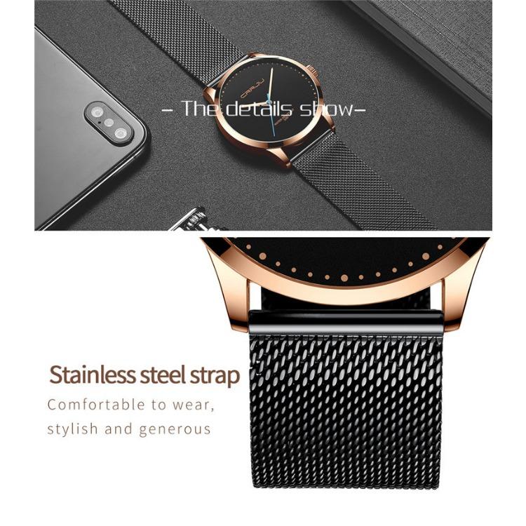 CRRJU-2167 Кварцевые часы с календарем, водонепроницаемая сетка из нержавеющей стали и модные часы для студентов-мужчин