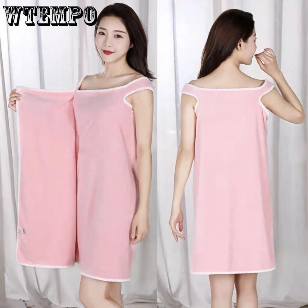 WTEMPO Многофункциональное женское дорожное повседневное банное полотенце, мягкий впитывающий халат, банный халат с карманом и бантом, пляжные полотенца