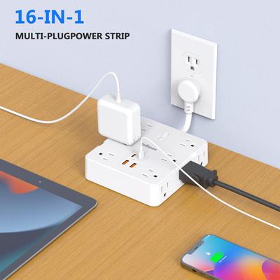 Удлинитель с вилкой США с 12 розетками переменного тока и 4 портами USB(2 Тип-C) Быстрая зарядка, бытовой электрический настенный разветвитель, 1875 Вт 15 А