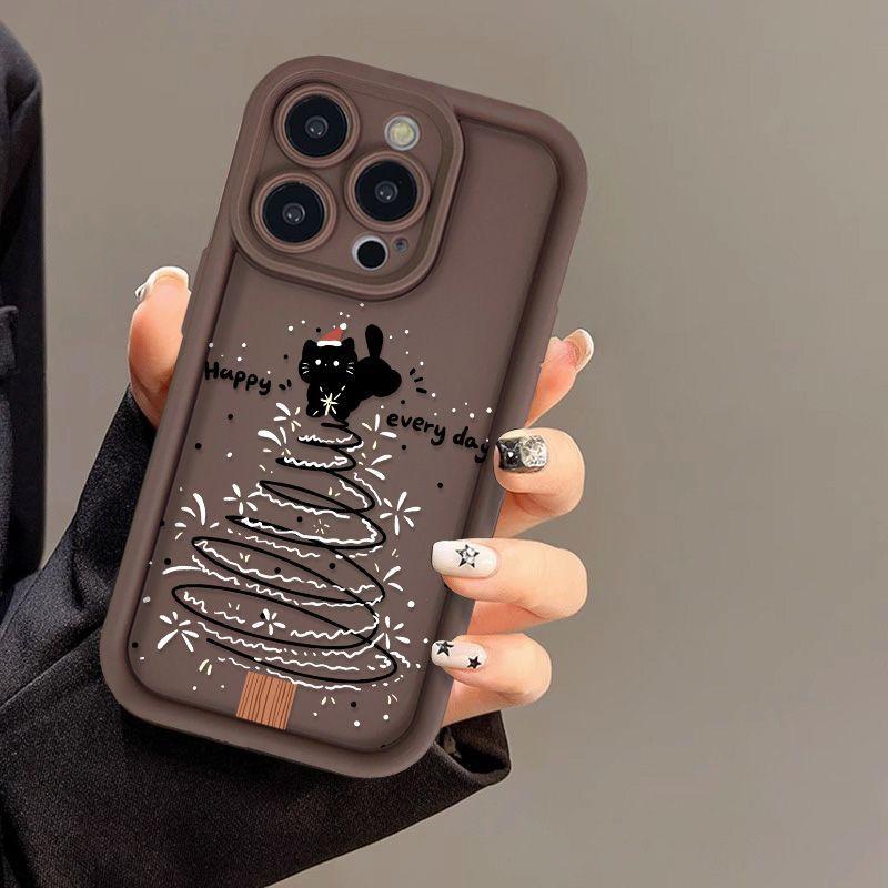 Чехол для iPhone 16 15 мультяшный милый рождественский кот силиконовый чехол для iPhone 14 13 12 11 Pro Max XS Max X XR 7 8 Plus SE3 мягкий женский чехол