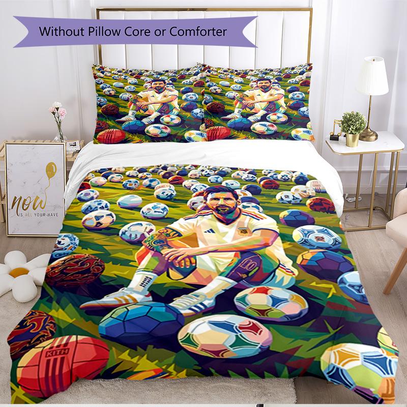 3pcs Duvet Cover Set (1*Duvet Cover + 2*Pillowcase, Without Core), football player Print Soft All‑Season Bedding Set, Home Bedroom Decor Gift