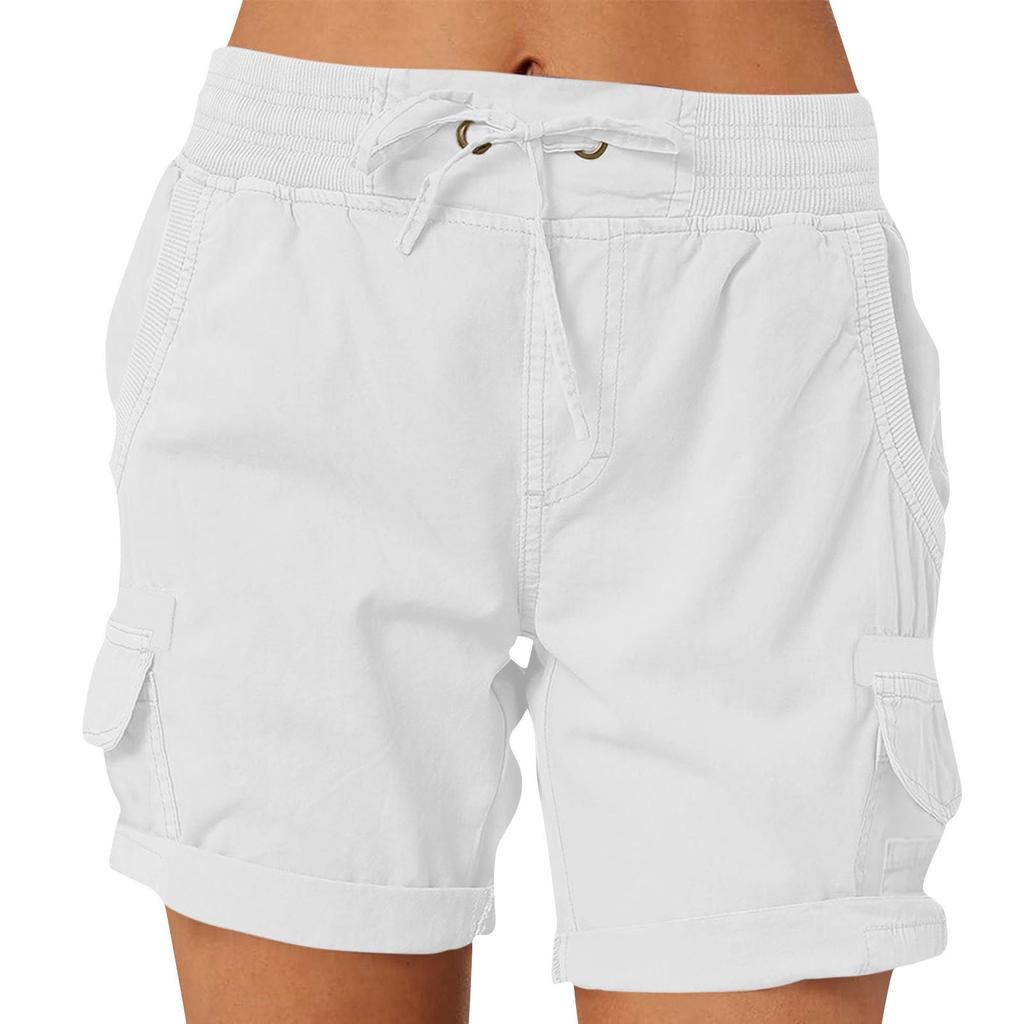 Женские однотонные модные повседневные брюки с карманами на шнурке, свободные шорты с эластичной резинкой на талии