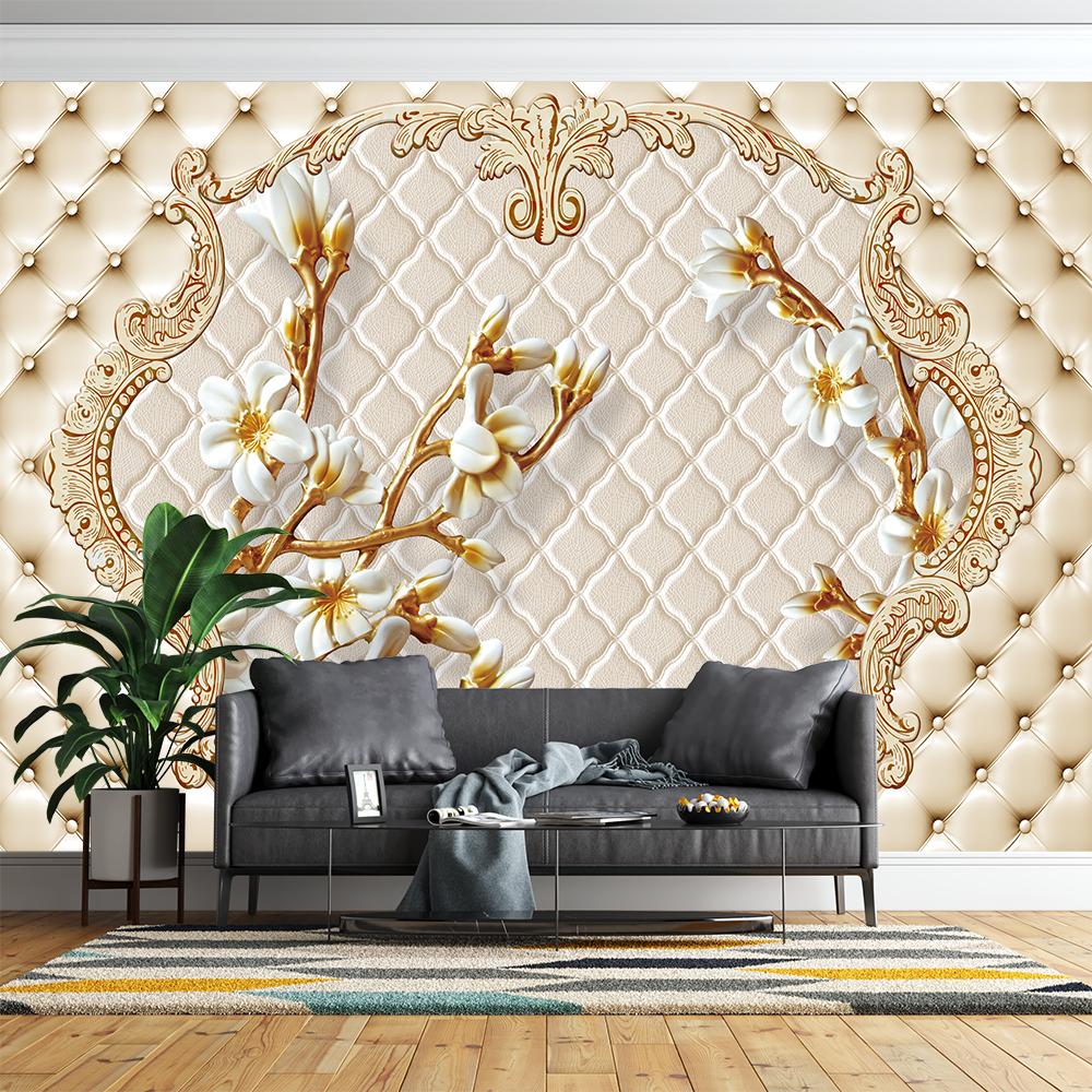 3D Цветочные обои Желтая роза Лиана 3D Сплошной круг Мягкая упаковка Обои Цветочные фрески Домашний декор