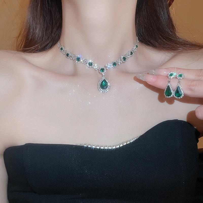 GemChic женские новые винтажные хрустальные стразы-капли сверкающий кулон ожерелье серьги комплект из двух предметов на день рождения рождественский подарок на ювелирные изделия