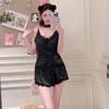 Summer sexy V-neck new suspender shorts lace pajamas women sweet ice silk cool loungewear pure desire