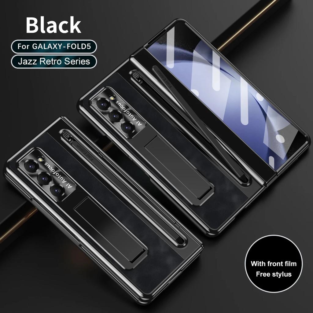 С сенсорной ручкой для Samsung Galaxy Z Fold 6 5 4 3 Чехол Винтажный кожаный держатель на шарнире Магнитный полноэкранный защитный складной чехол