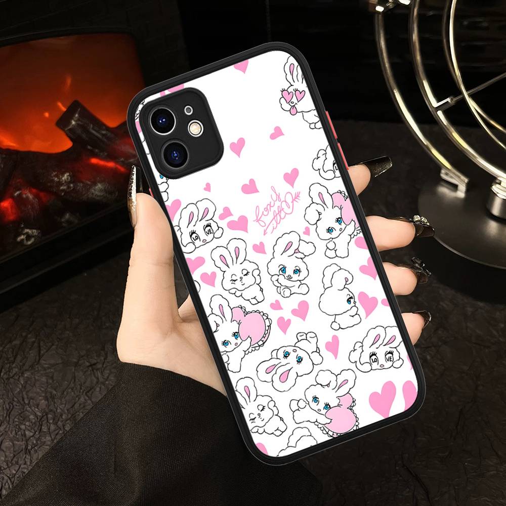 Cute Cartoon Esthers Bunny For IPhone 15 16 Pro Max 11 12 13 14 XS XR X Plus 16E Matte Translucent Phone Cover
