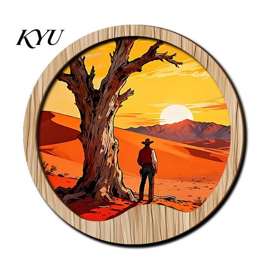 Boho Theme Wall Decorations Forest Sunset Scenery 2D Wood Hanging, Wooden Art Sign, Decorative Crafts for Walls Nature Tree Decor Bedroom Living Room