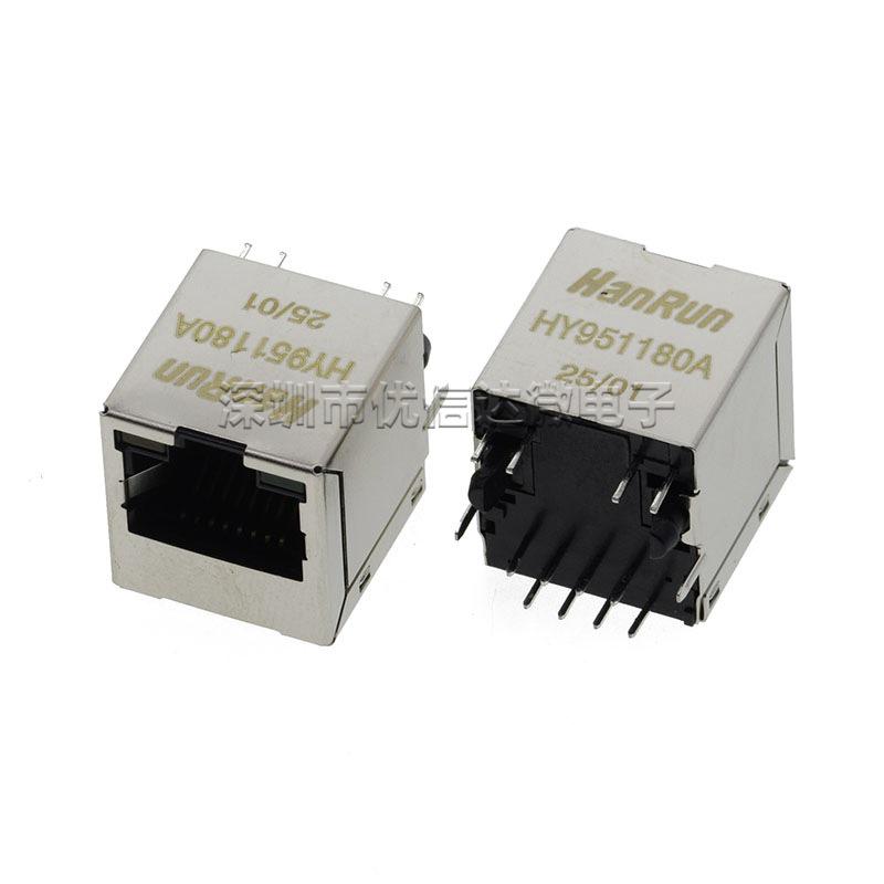 RJ45 180° Vertical Network Socket with LED & Filtered Isolation Transformer