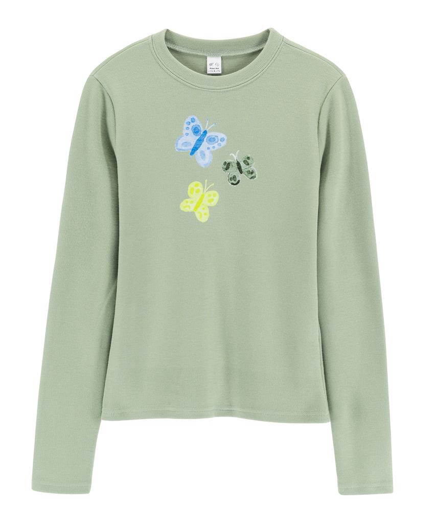WHIMSY MIND Butterfly Watercolor Long Sleeve T-Shirt_Mint
