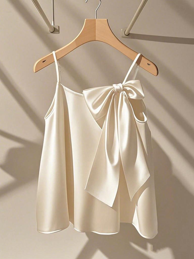 Foreign trade new big bow sling simulation silk drape vest backless top large size gentle temperament top