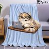 Office Headset Kitten Cartoon Anime Print Flannel Blanket Soft Warm Throw for Kids Bedroom Sofa Bed Christmas Office Car