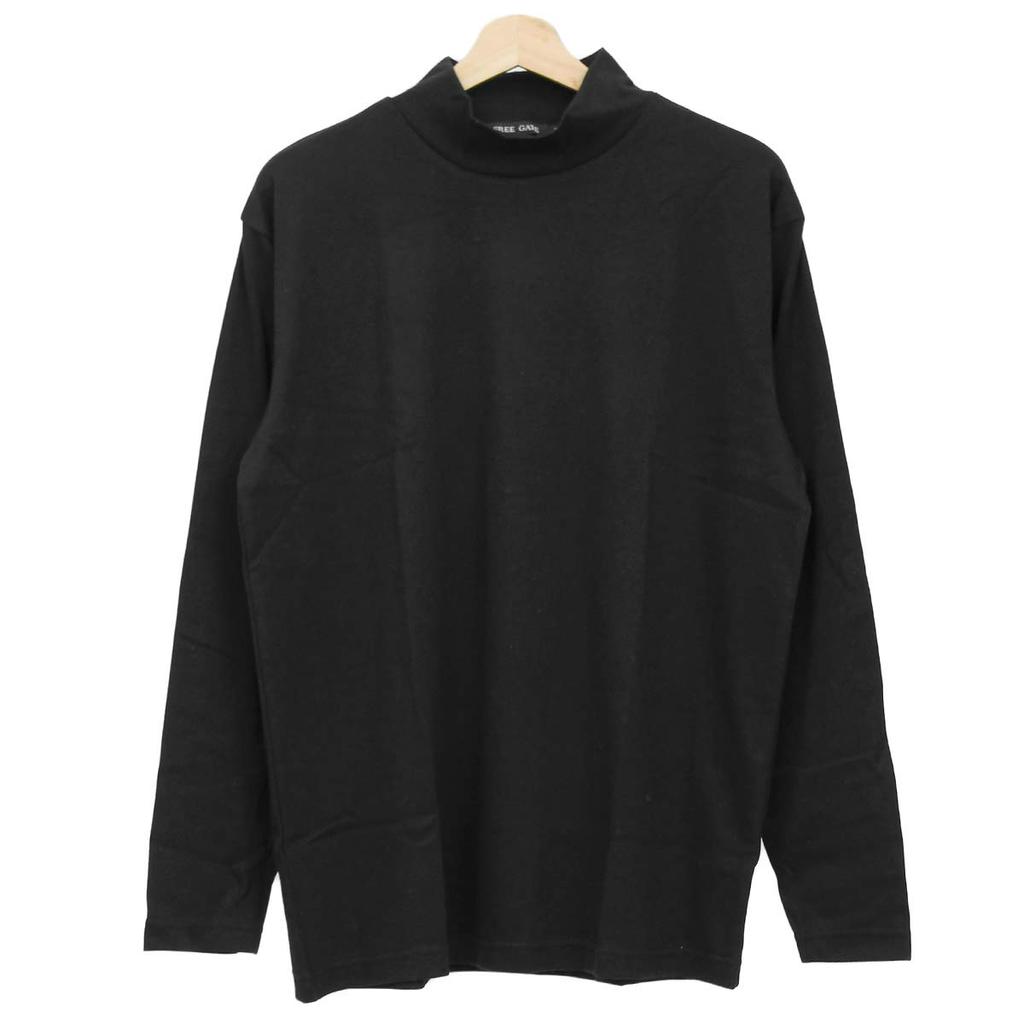 One Colors Men's Long Sleeve T-Shirt, Solid Color, Striped, Ribbed, High Neck, Size 4L, Black