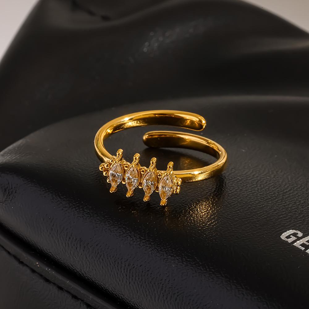 European and American 18k gold-plated zircon gold horse eye diamond design open ring women's light luxury high-end ring