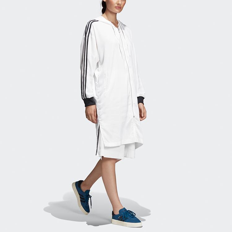 Adidas Женская ветровка Originals Trefoil с молнией и капюшоном, длинная, ветрозащитная, белая DU7255