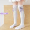 Girls White Bow Knee High Socks Mesh Ruffle Over The Calf Tube Hosiery Fashionable Long Tall Socks For Kids Child