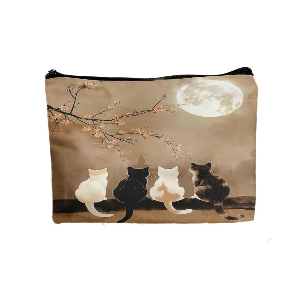 Chic Kitten Moon and Cat Shoulder Bag And Makeup Bag Reusable Shopping Bags Chic Cosmetic Pouch Handbag Women's Daily Use