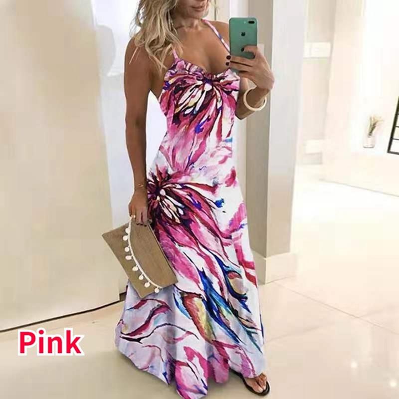 Летнее новое модное женское пляжное платье на бретельках с пламенным принтом, элегантное длинное платье S-5XL
