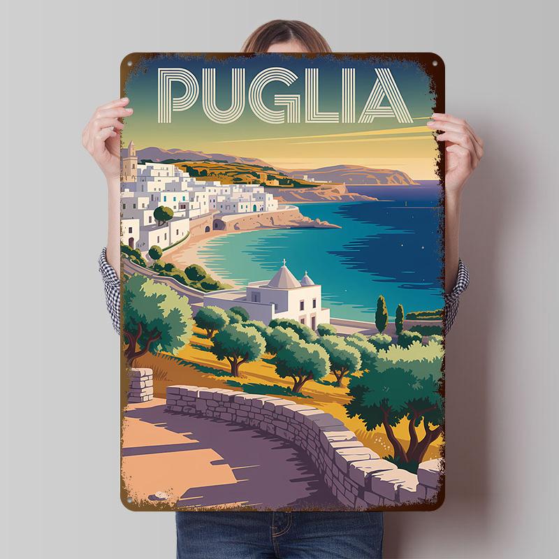 Puglia Travel Printing Poster Customized Retro Wall Art Vintage Metal Signs for Room Bedroom Decoration At Home Decor Items Men