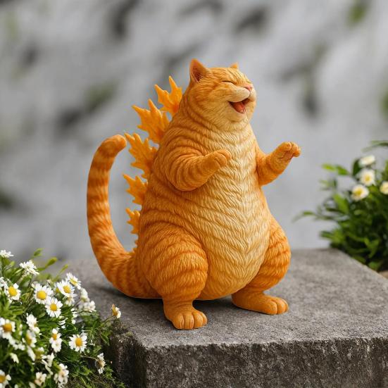 Dinosaur Cat Figurine Mini Roaring Cat Statue Collectible Resin Cat Ornament for Home Office Desk Shelf Decoration Cat Lovers Gift