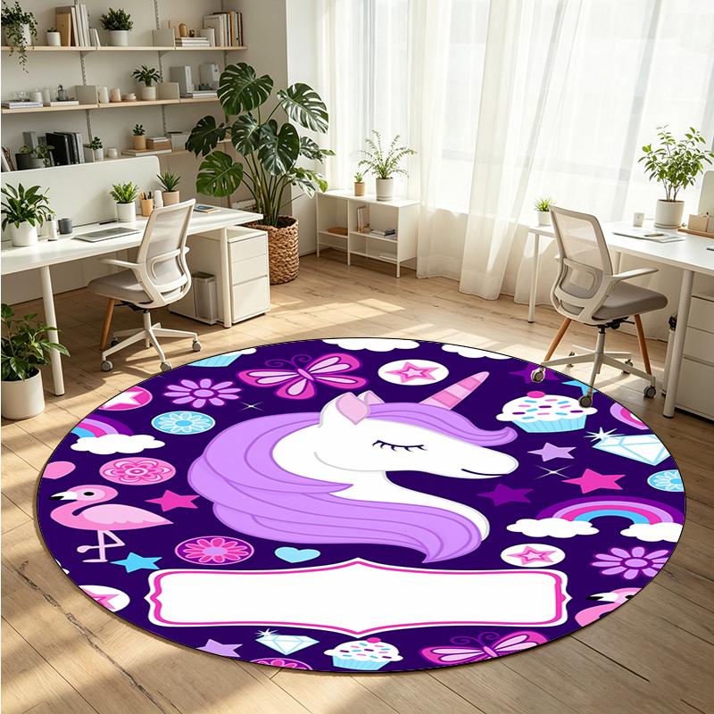 Unicorn Printed Round Crystal Velvet Rug Soft Non Slip Floor Carpet For Bedroom Holiday Gift