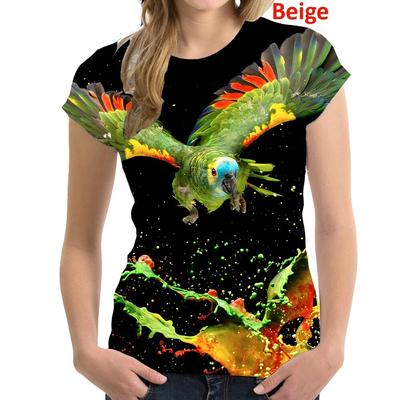2022 женская модная футболка с коротким рукавом и 3D принтом попугая, футболка с птицей, повседневная футболка с цветочным принтом