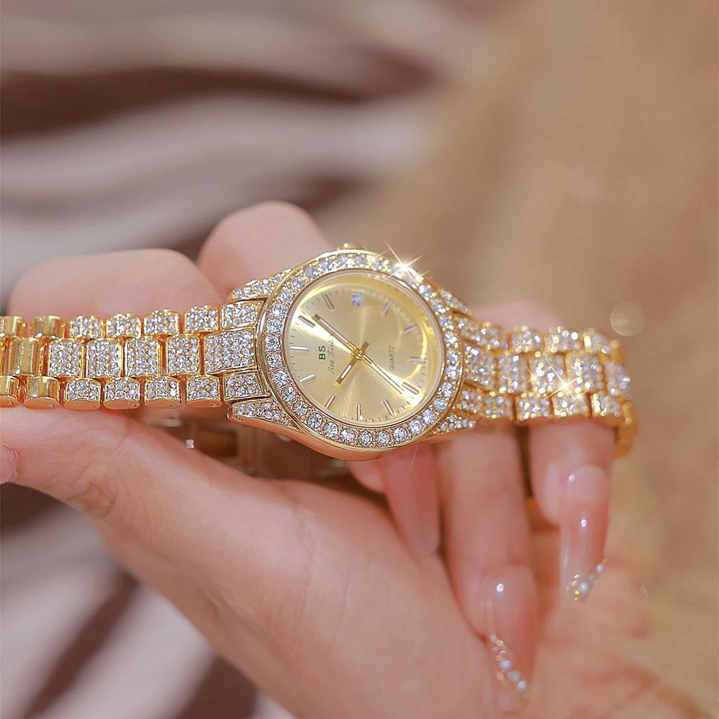 2024 Золотые часы с бриллиантами для женщин, известный роскошный бренд, водонепроницаемые элегантные женские наручные часы с ремешком из нержавеющей стали