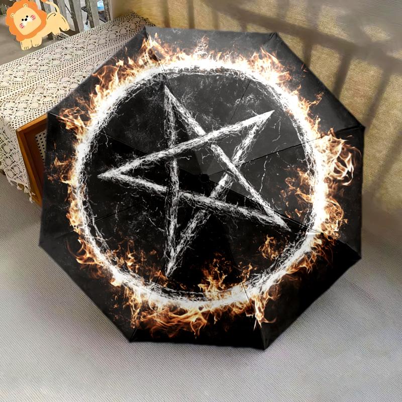 1 PC Automatic Folding Umbrella - Flaming Pentagram Pattern, Portable & Foldable Design with 8 Ribs, Christmas Birthday Gifts