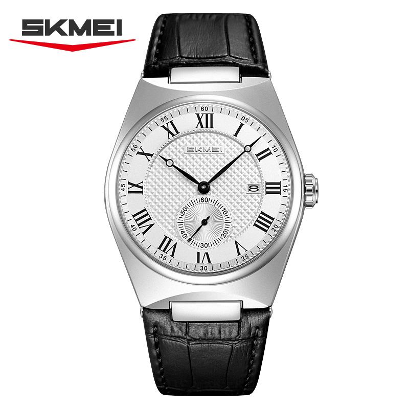 SKMEI 9390 Roman Scale Calendar Watches for Man Reloj Hombre Elegant Men's Quartz Waterproof Leather Strap Casual Business Watch