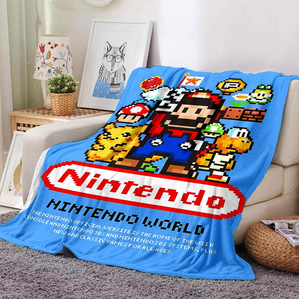 Mario Friends Pixel Art Flannel Blanket Super Soft Warm Cozy Blanket For Sofa Bed Office Travel Allseason Home Decor Gift