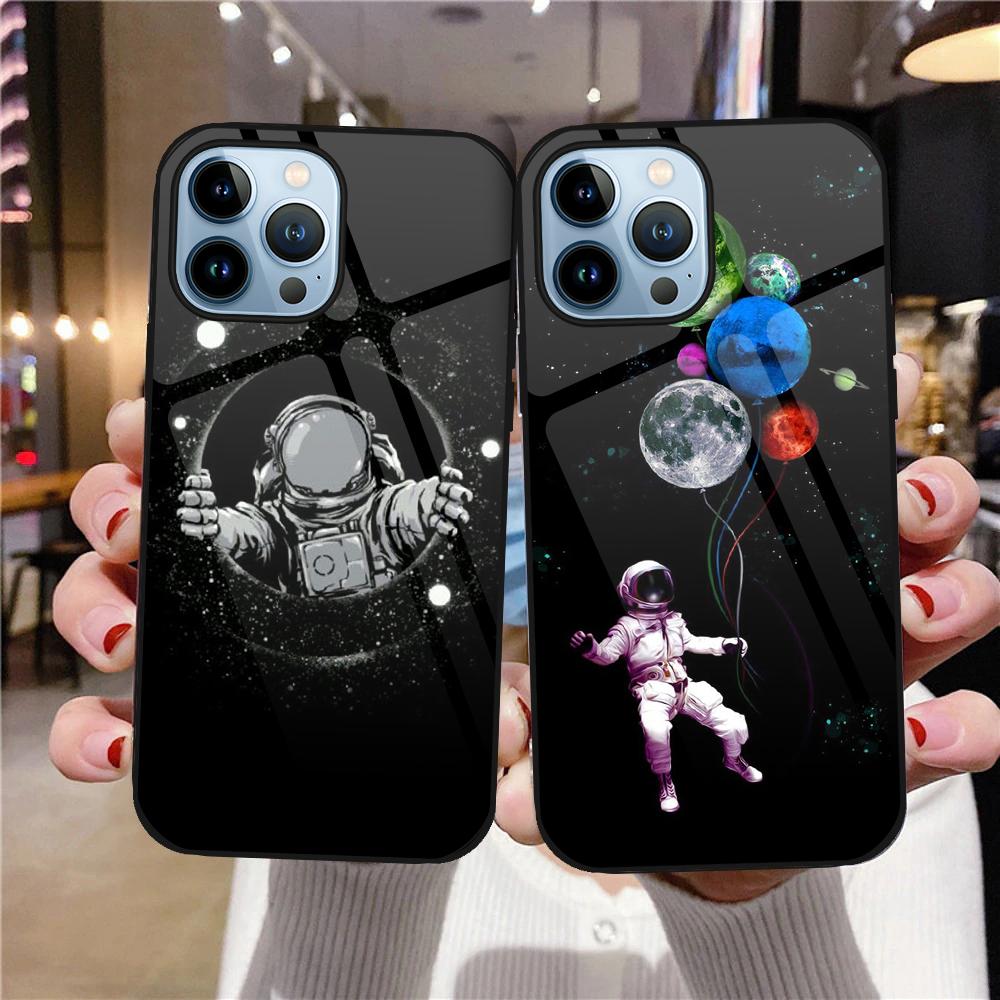 Чехол Moon Astronaut Fundas для Iphone 14 13 11 12 Pro Max Mini Xs Xr X 7 8 6s Plus Se 2022, роскошный чехол из закаленного стекла